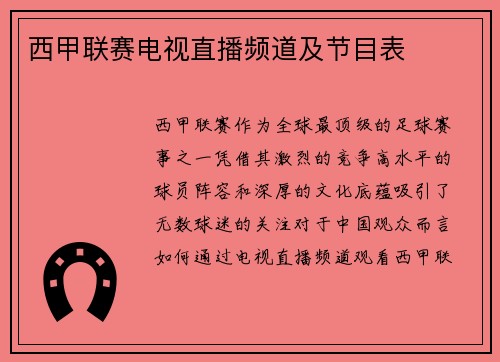 西甲联赛电视直播频道及节目表