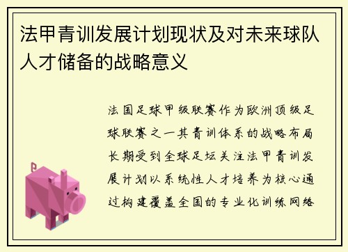 法甲青训发展计划现状及对未来球队人才储备的战略意义